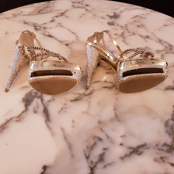 Gold Rhinestone platform sandal heels 8.5 - Picture 5 of 5